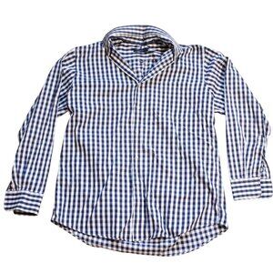 Tommy Hilfiger Mens Blue Checkered Button Up Shirt Large 16-16.5 100% Cotton